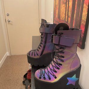Holographic Rainbow Reflective Dolls Kill Boots!  Size 10
